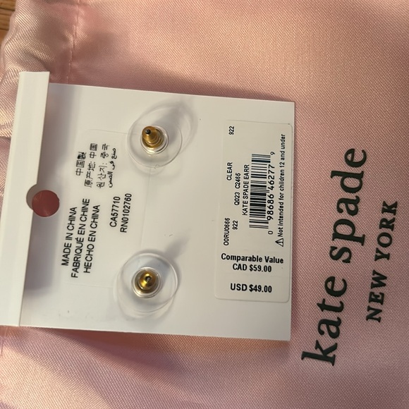KATE SPADE CLEAR STUDDED EARRINGS. COMES W/ DUSTBAG NWT RETAILS $49 - Picture 3 of 3